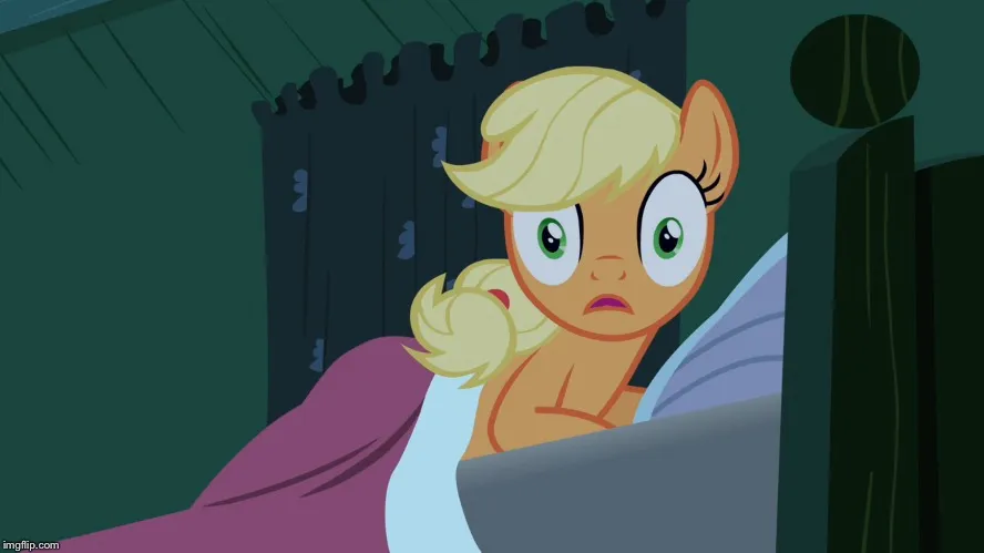 Applejack shocked in bed 