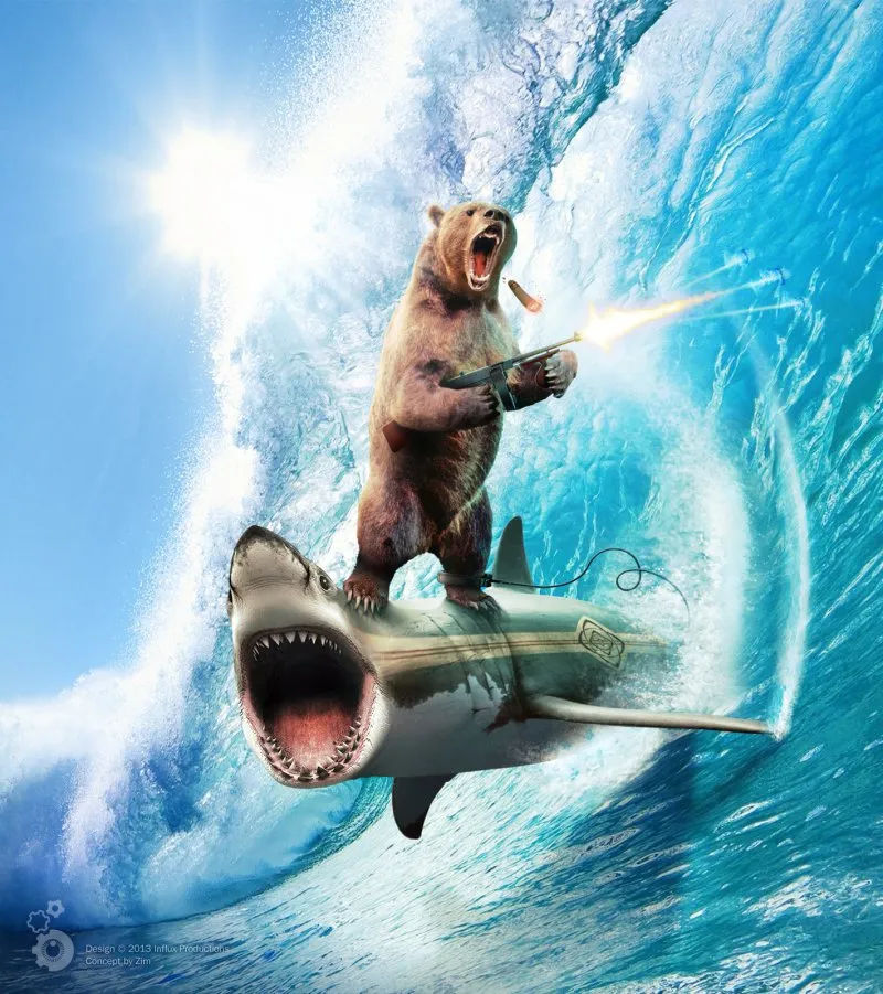 Bear Riding Shark 