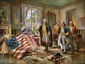 Betsy Ross presenting the first American flag to General George 