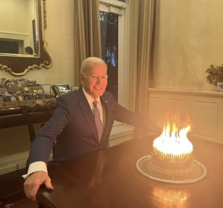 Biden Birthday Cake on Fire