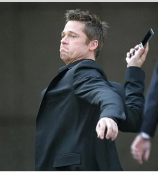 Brad Pitt throwing phone 