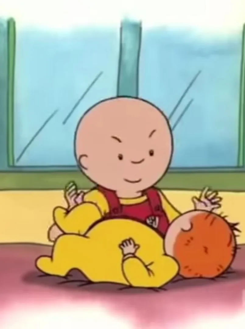 Caillou pinching baby Rosie 