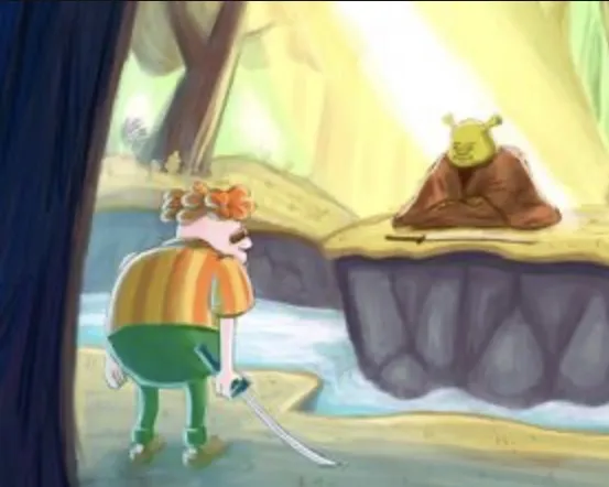 Carl finds Shrek in the swamp 