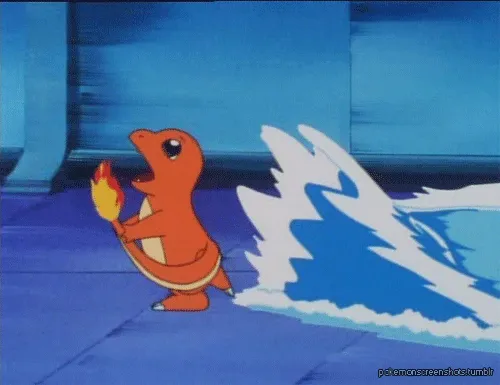 Charmander running from water 