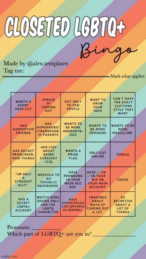 Closeted LGBTQ+ Bingo 