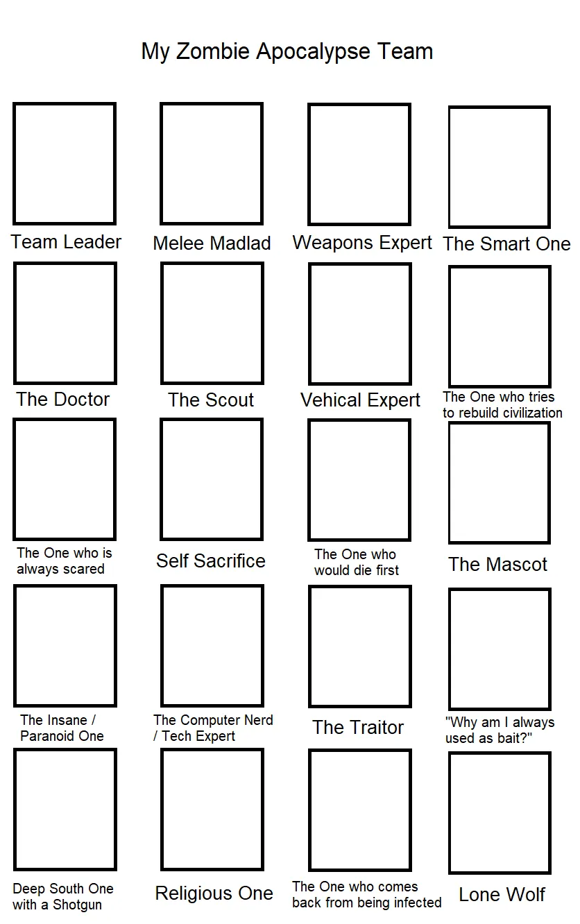 Custom My Zombie Apocalypse Team Template (20 Spaces) 