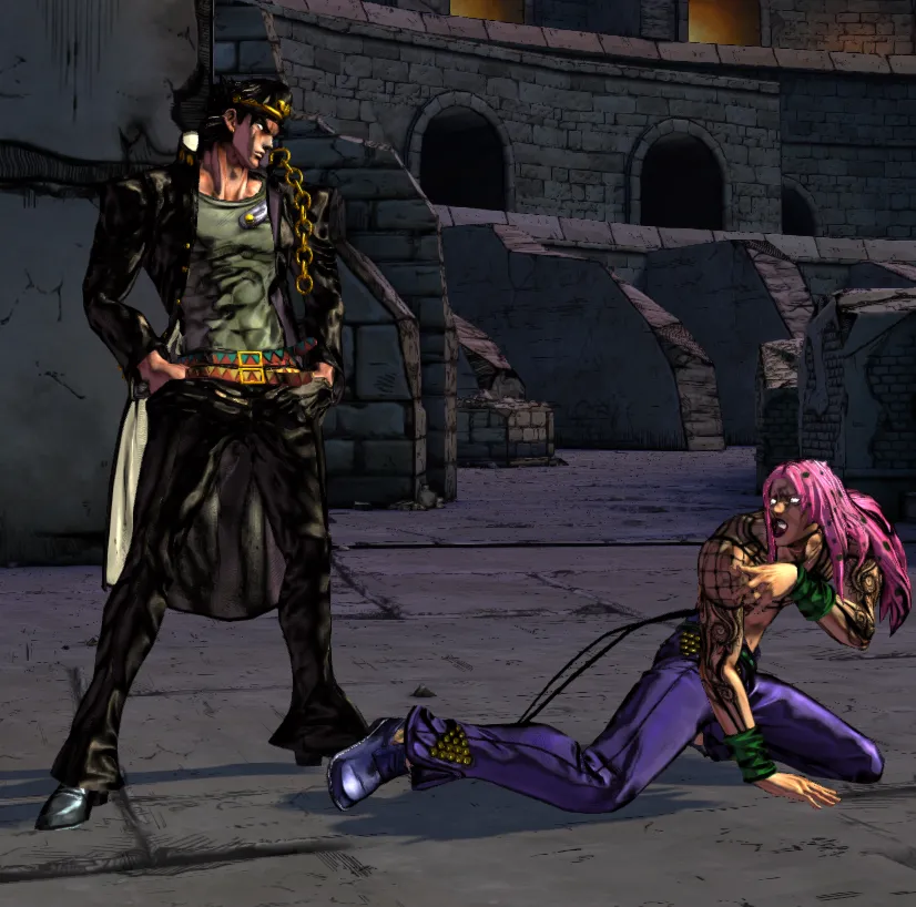 Diavolo knocked down by Jotaro 