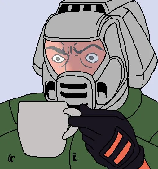 Doomguy with teacup 