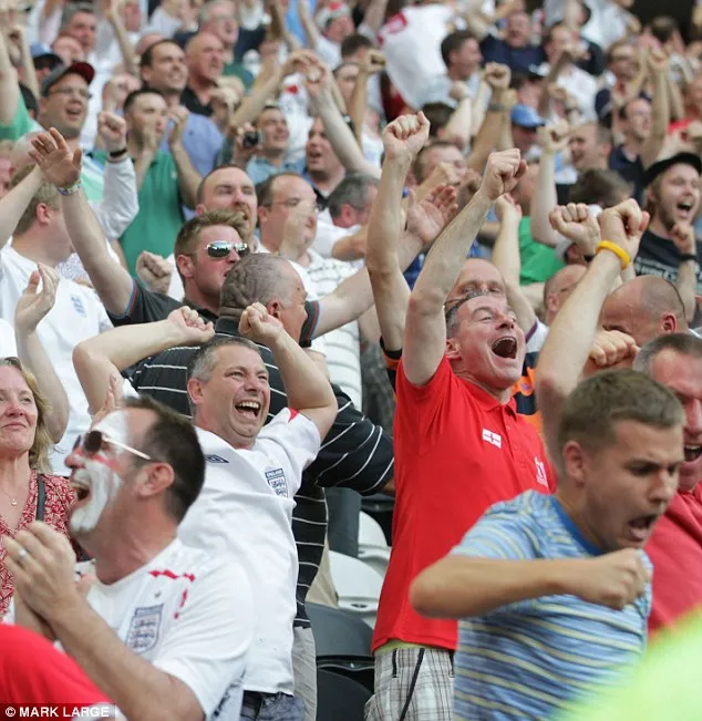 Football fans celebrating a goal 
