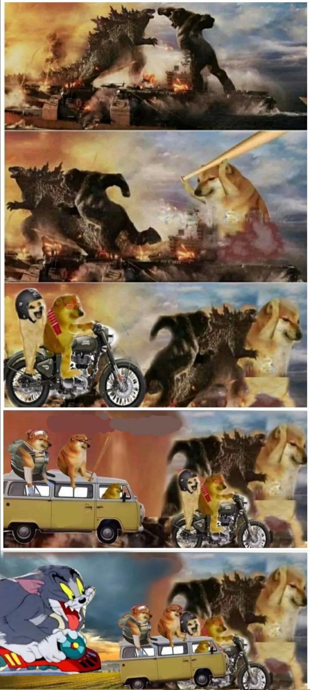 Godzilla Vs King Kong vs Doge vs buff Doge vs Tom 