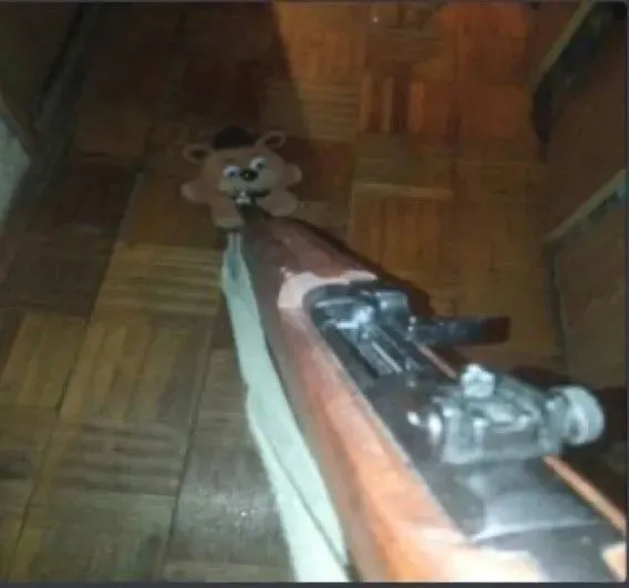 Gun pointing at freddy 