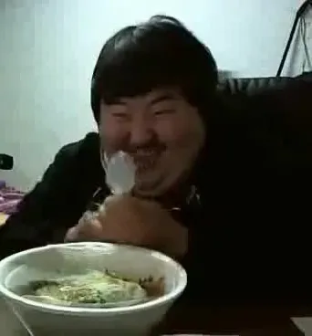 Happy Chinese Man Eating 