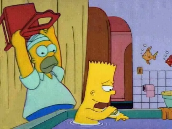 Homer hits Bart with a chair 