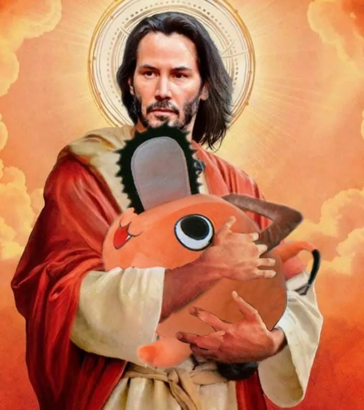 Jesus holding pochita 