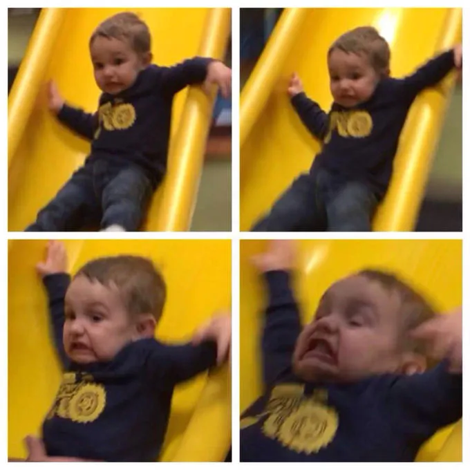 Kid falling down slide 