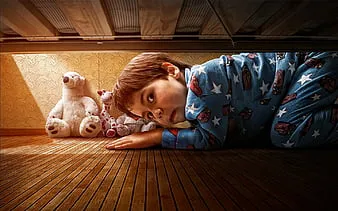 Kid under his bed 
