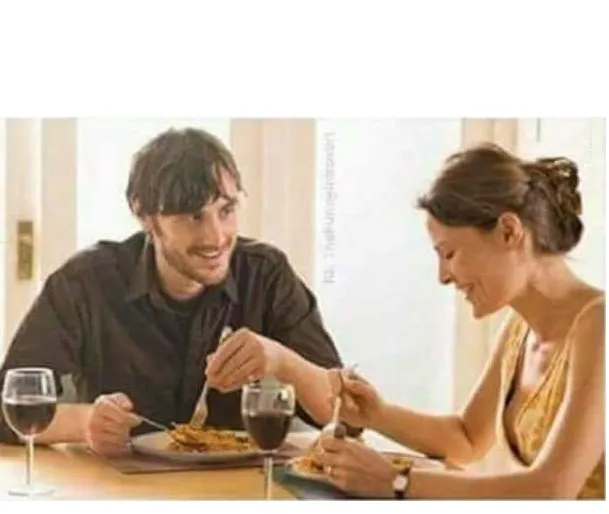 MAN WOMAN DATE WINE LAUGHING BLANK 