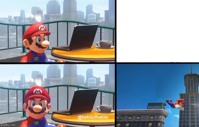 Mario jumps off of a building 