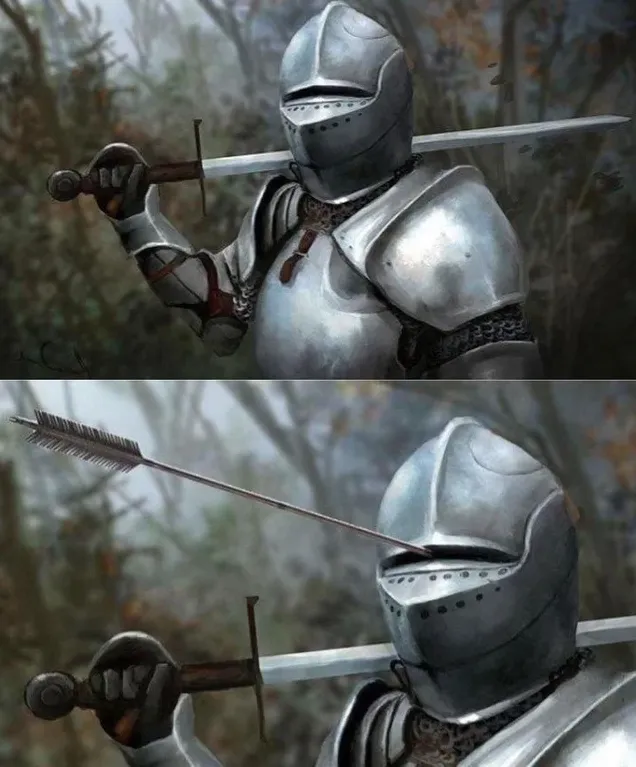Medieval Knight with Arrow In Eye Slot 