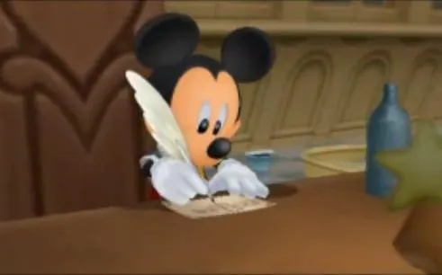 Mickey Mouse writes a letter. 