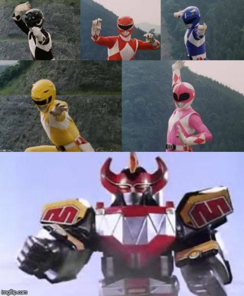 Mighty Morphing Power Rangers summon the Megazord 