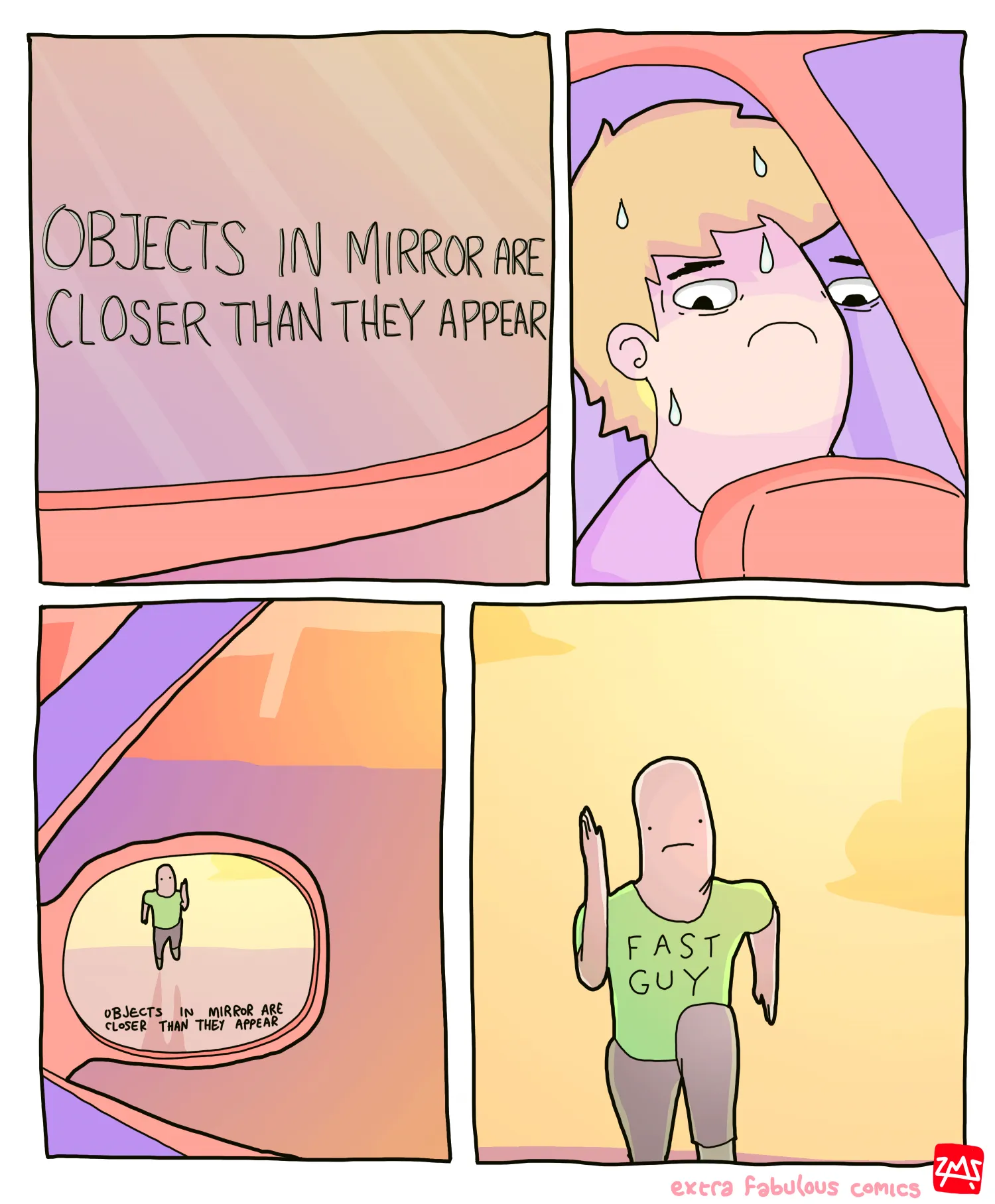 Objects in mirror are closer than they appear 