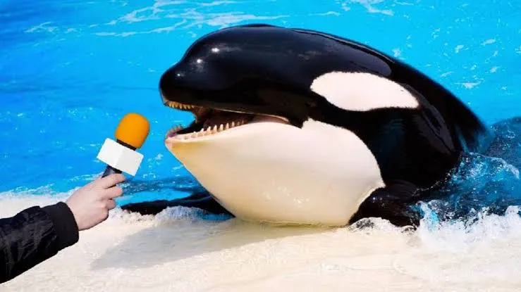 Orca talking into a microphone