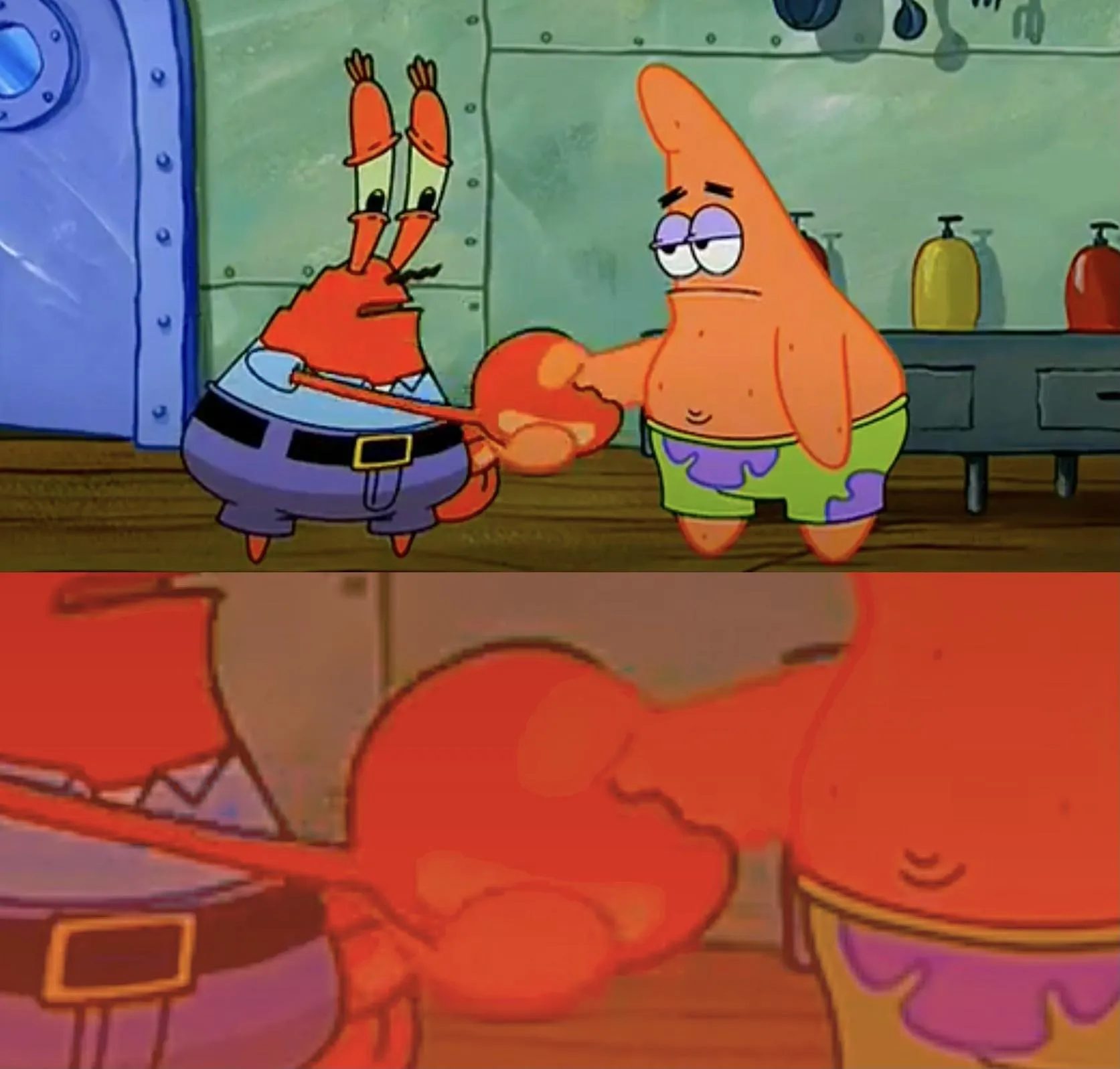 Patrick and Mr Krabs handshake 