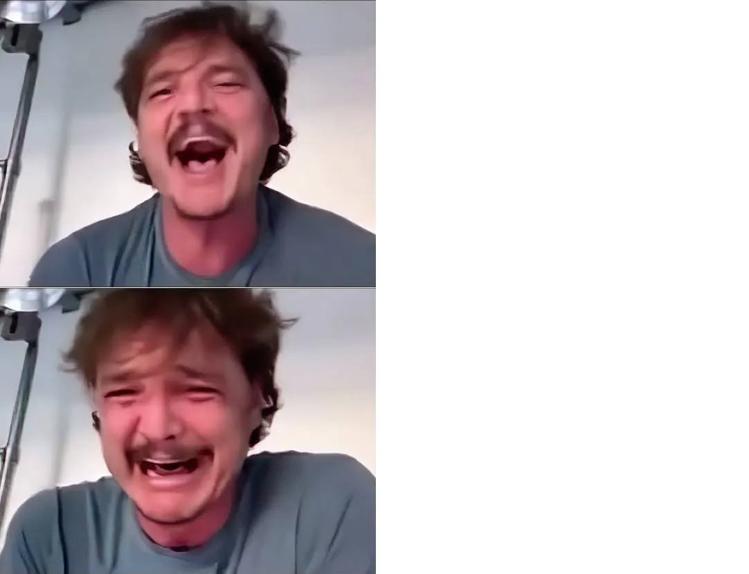 Pedro Pascal laughing and crying 