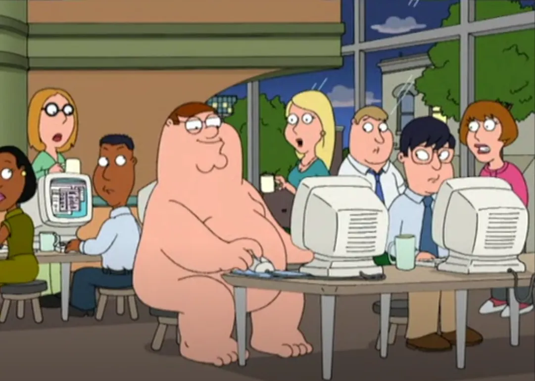 Peter Griffin naked at internet cafe 