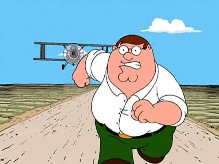 Peter griffin running away for a plane 