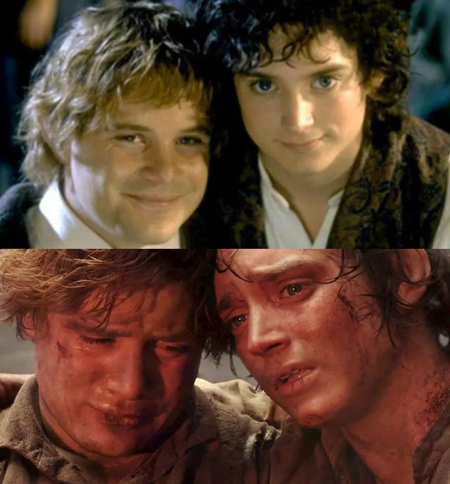 Sam and Frodo Before and After Mt Doom 