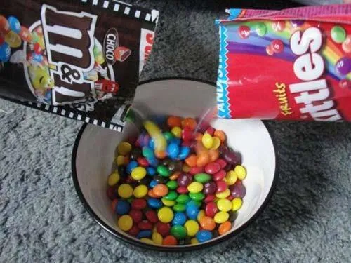 Skittles & MMs combining 
