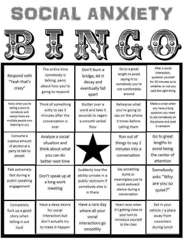 Social Anxiety Bingo 