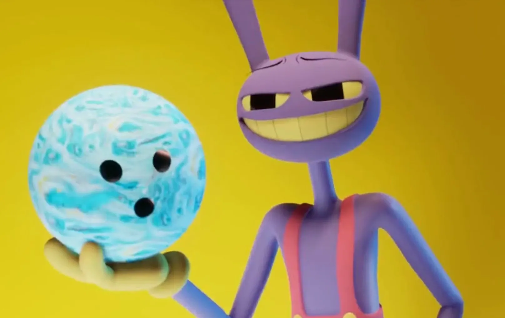 The Amazing Digital Circus Jax holding a bowling ball