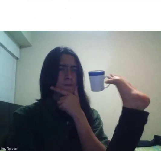 Thinking foot coffee guy 