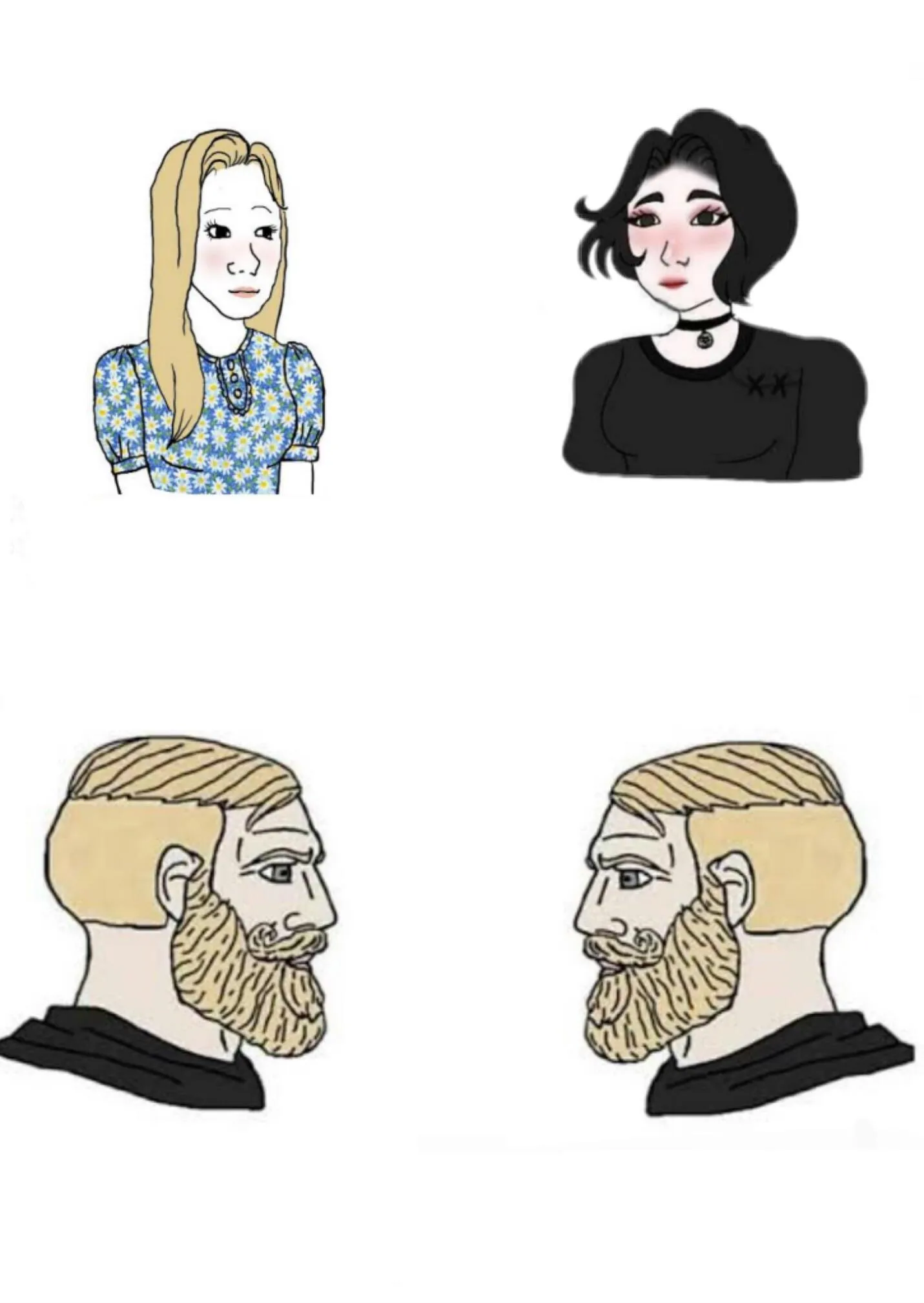 Two men talking and two girls talking 