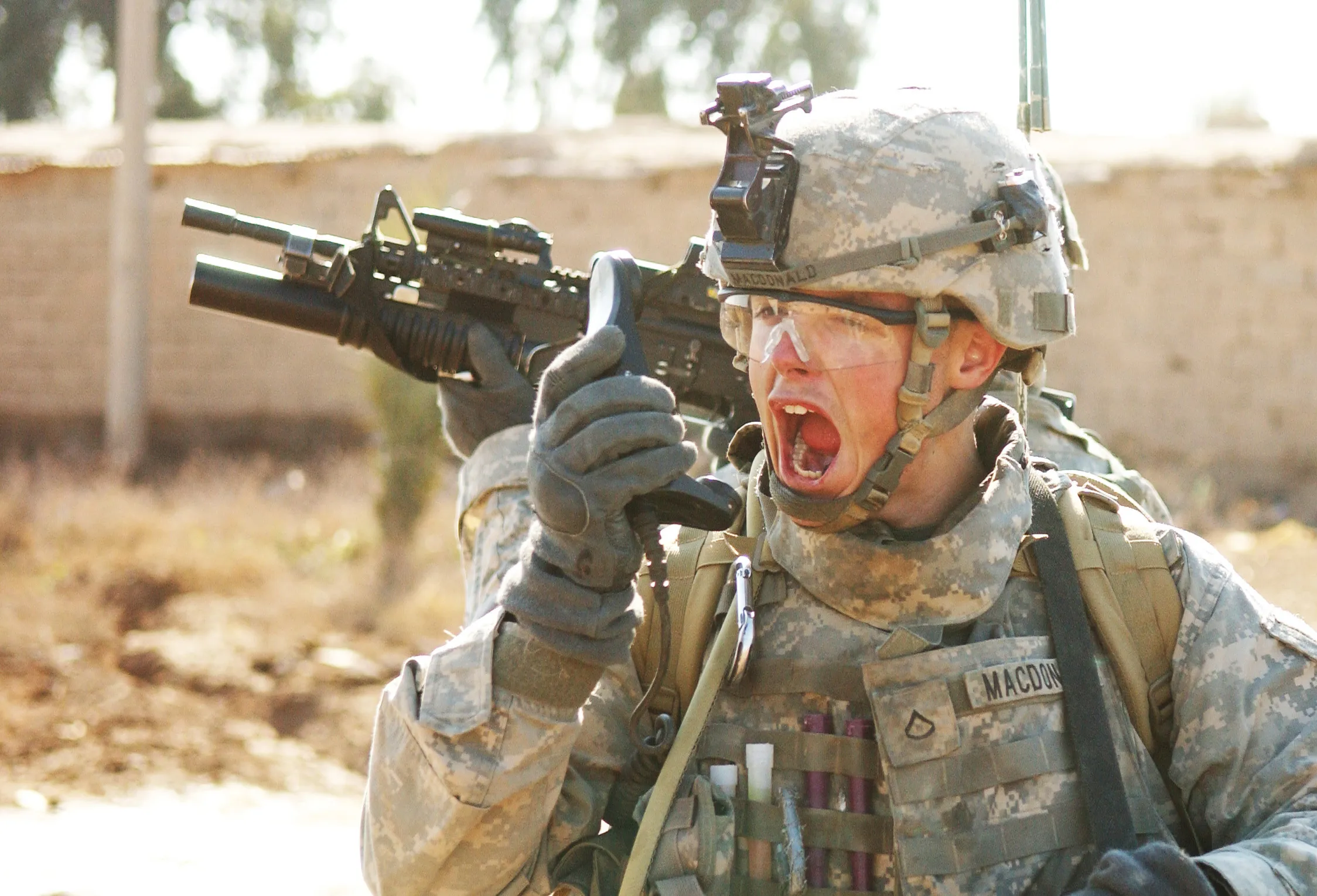 US Army Soldier yelling radio iraq war 