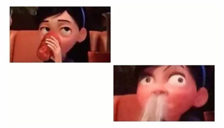 Violet spits water through her nose incredibles 2 