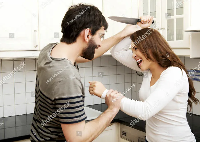 Weird stock photos 8 happy young couple knife fight 