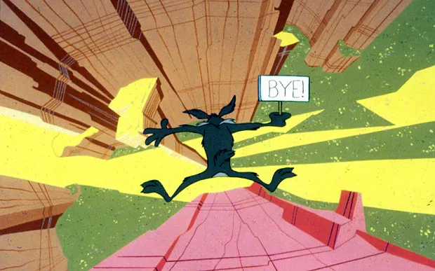 Wile E Coyote falling off of cliff 
