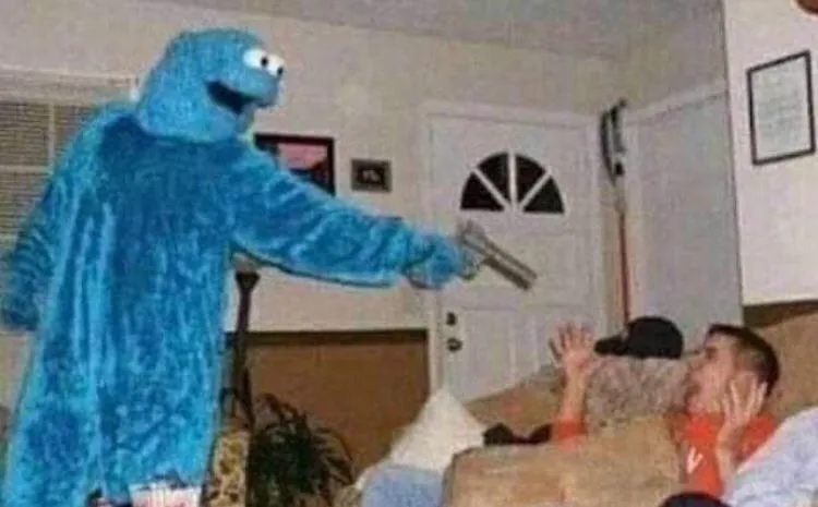 cookie monster shoots man 
