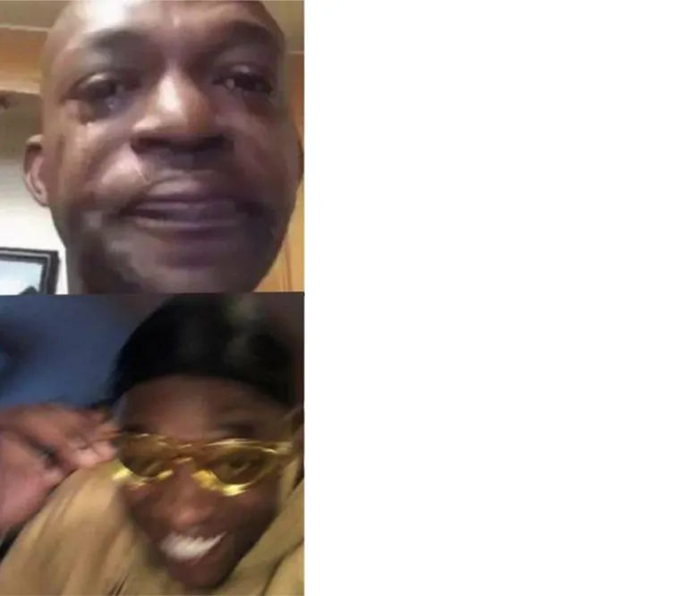 crying black man then golden glasses black man 