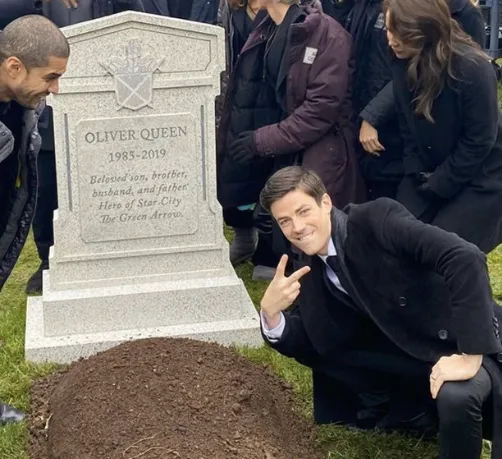 grant gustin over grave cropped headstone rip tombstone 