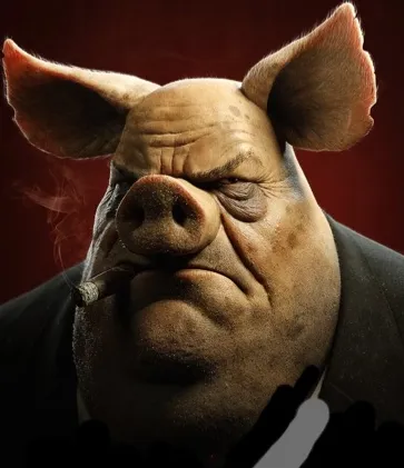 hyper realistic picture of a more average looking pig smoking 