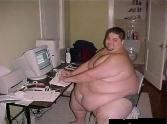 really fat guy on computer 