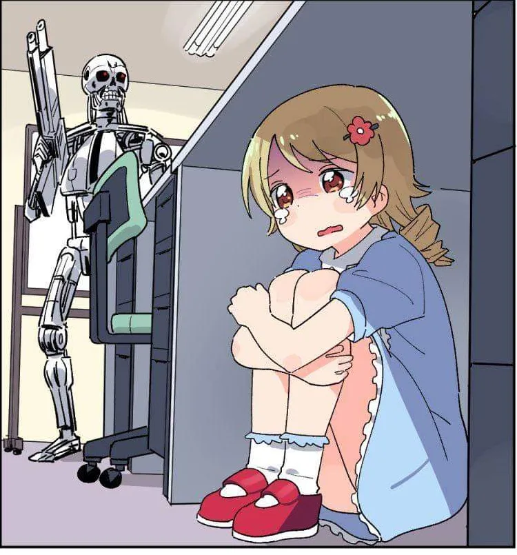 robot, anime girl hiding, animinator 