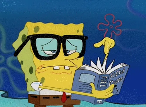 spongebob with glasses searching 