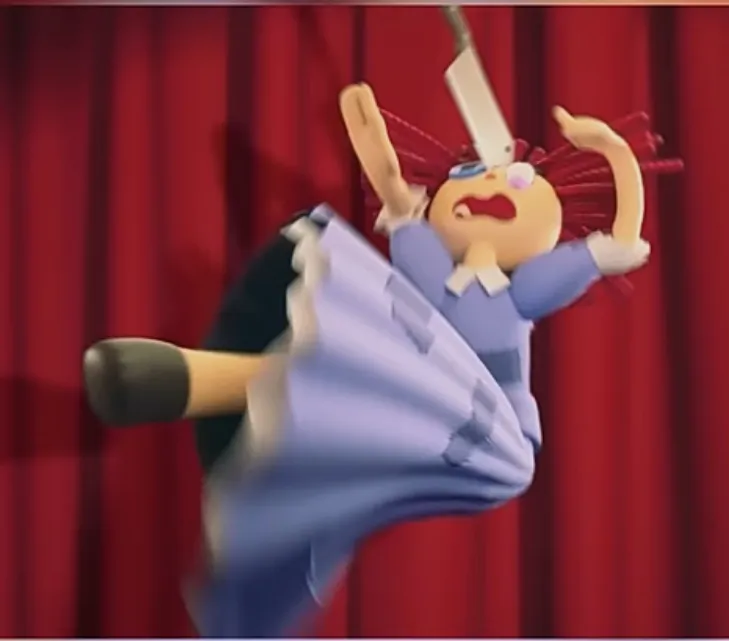 tadc ragatha getting hit by a cooking knife