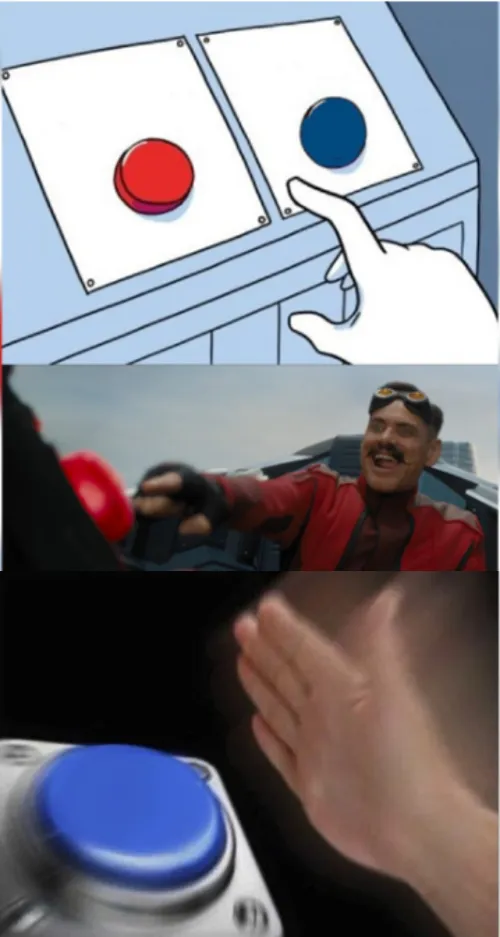 two buttons pressed by two different people 